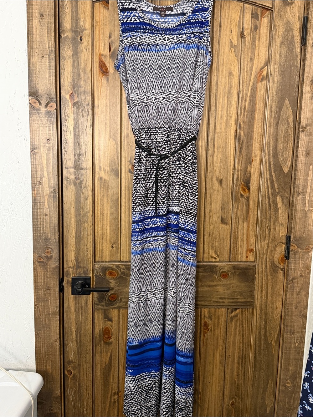 Fever Blue and Black Patterned Maxi Dress
